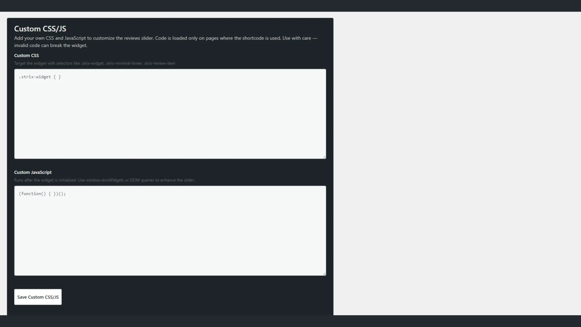 Strix Google Reviews — Custom CSS/JS settings